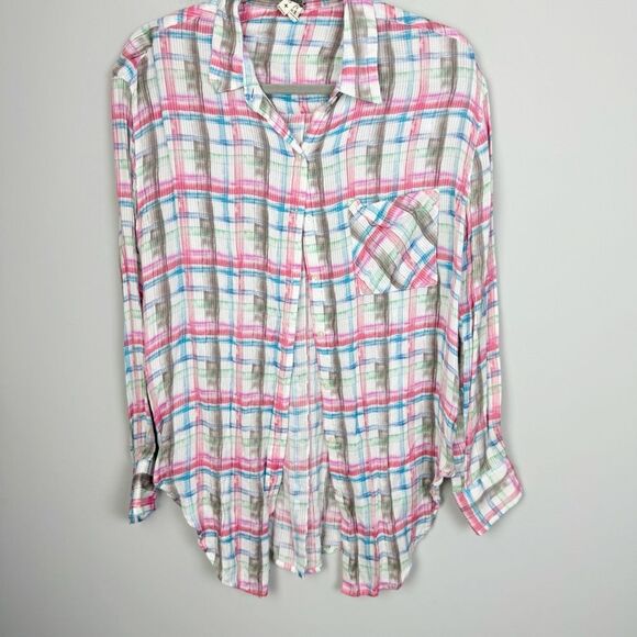 FREE PEOPLE | WE THE FREE Watercolor Plaid Button Down Shirt Women’s Size Small - Picture 1 of 9
